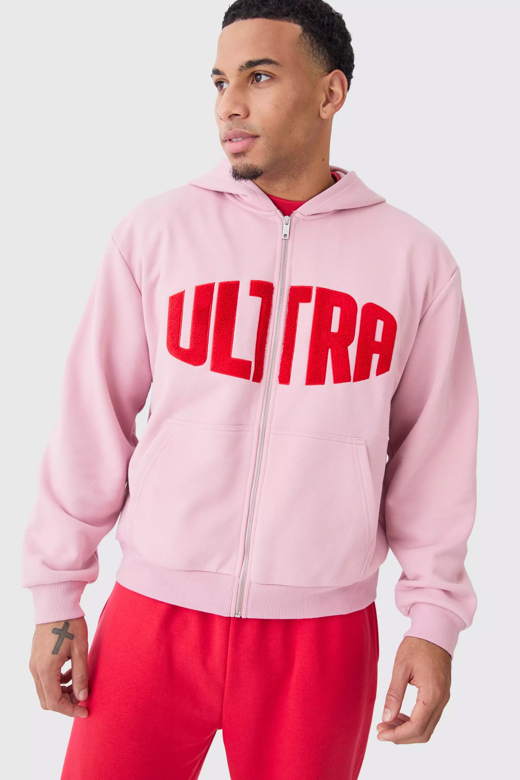 Pink best sale borg hoodie